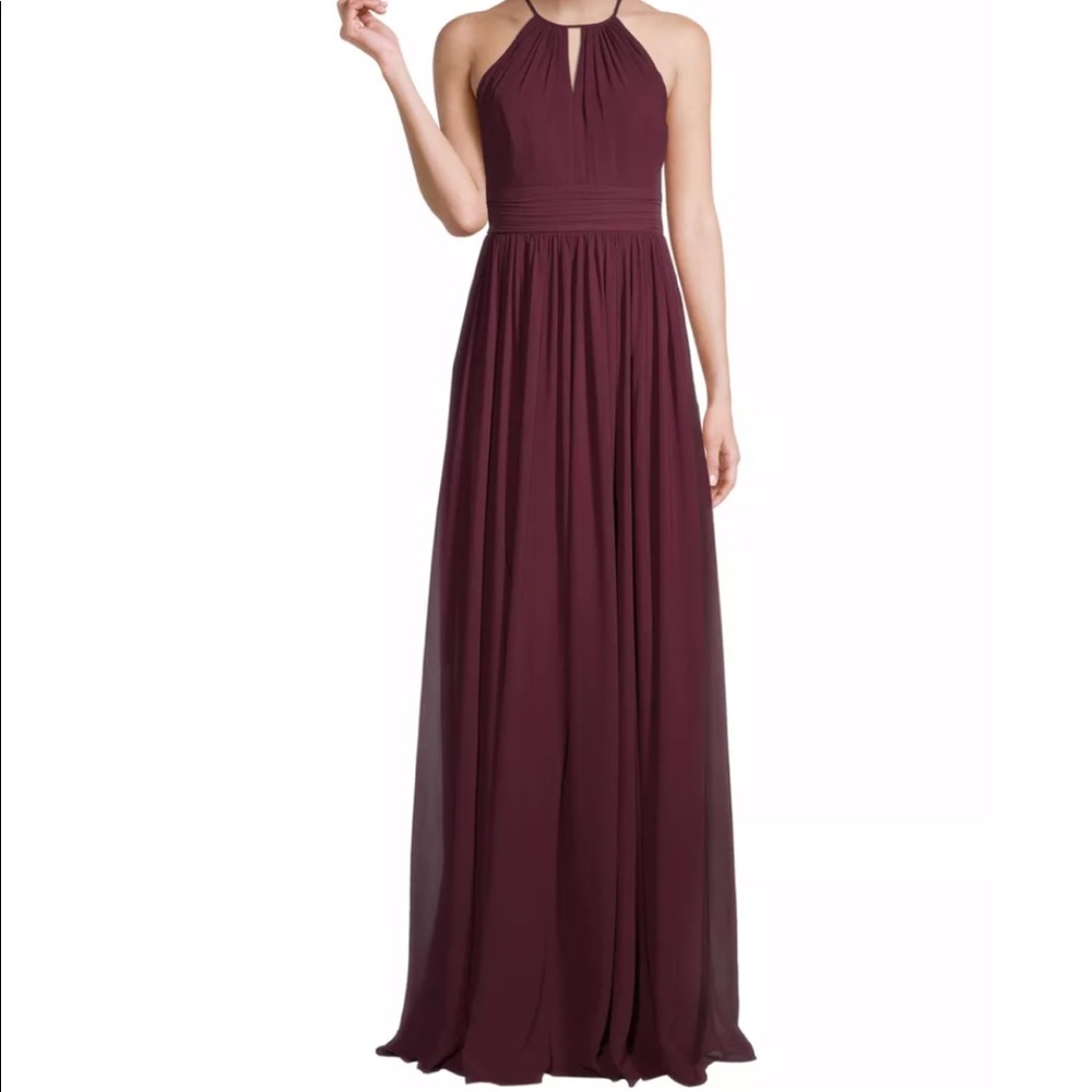 Bill Levkoff Wine Chiffon Keyhole A-line Dress
